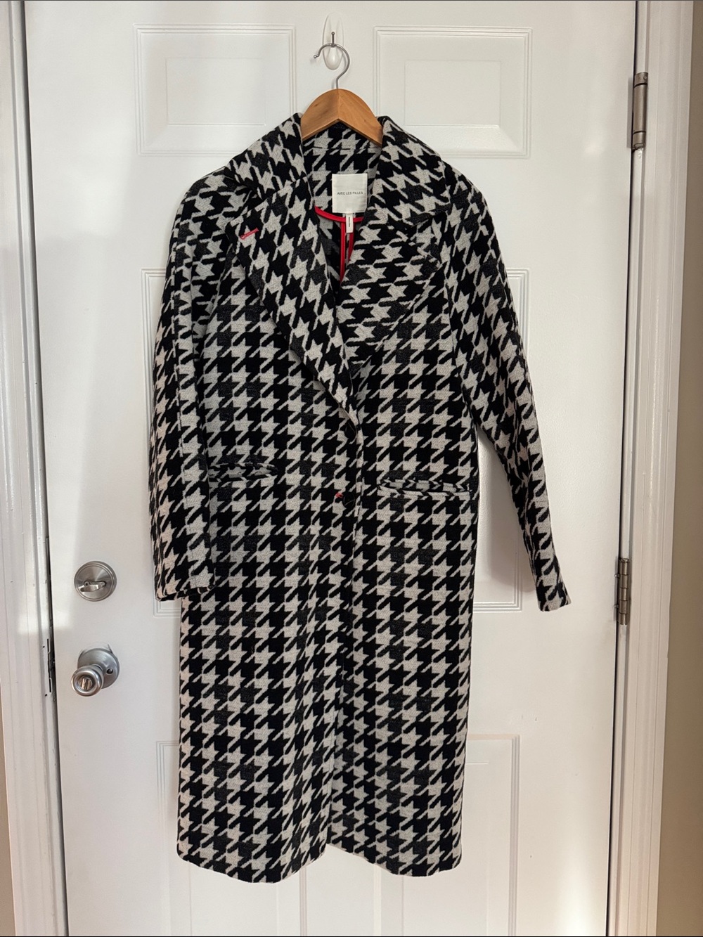 Avec Les Filles Black and White Houndstooth Long Pea Coat
